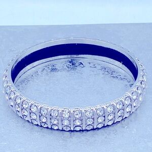 Vintage Silver Tone Three Rows Of Clear Rhinestone Bangle Bracelet 7 1/2”-7 3/4”